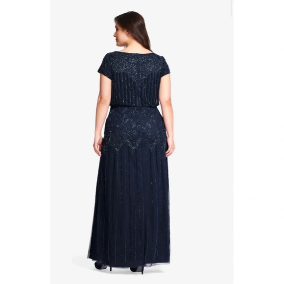 Adrianna Papell PLUS SIZE BEADED GOWN IN NAVY - Picture 2 of 2